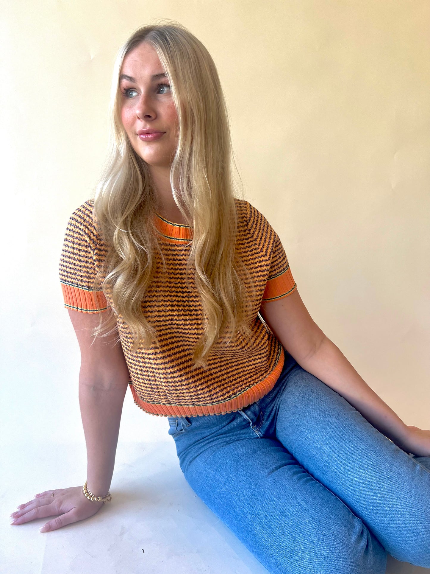 Orange Print Short Sleeve Top