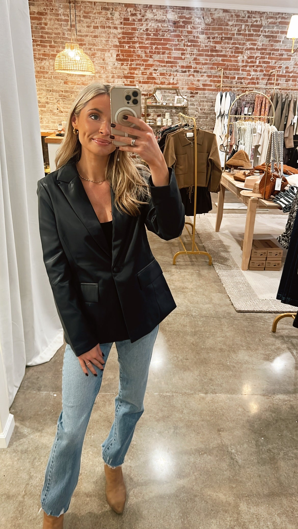 Faux Dark Blue Leather Blazer (Ori. $83.99)