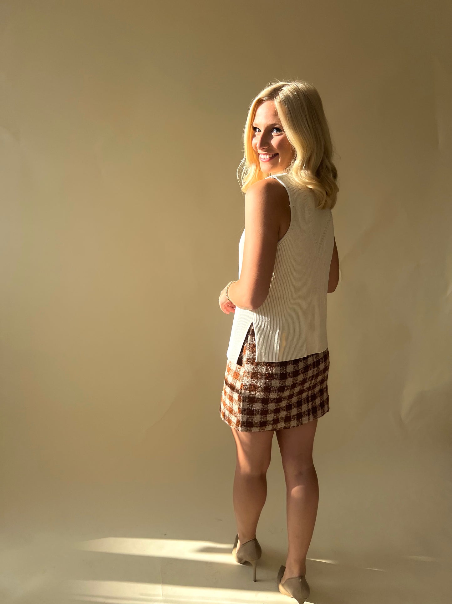 Checkered Tweed Mini Skirt