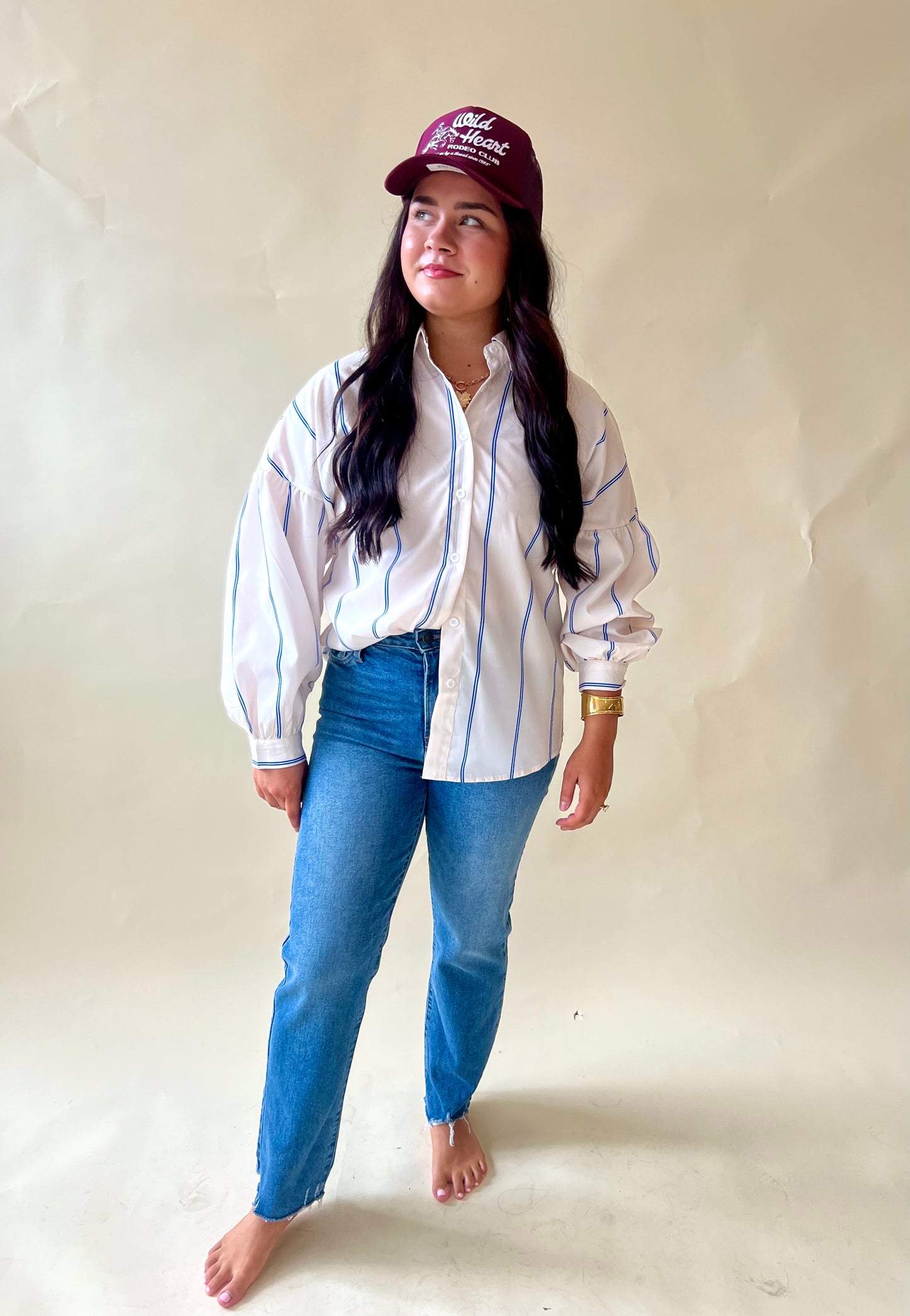 White + Blue Striped Button Up