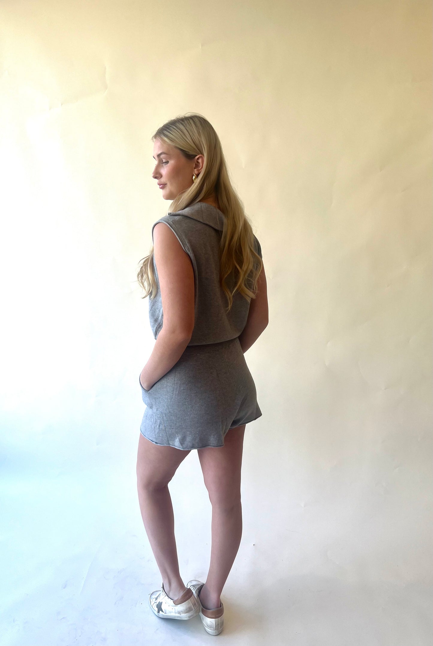 Heather Gray Half Zip Knit Romper