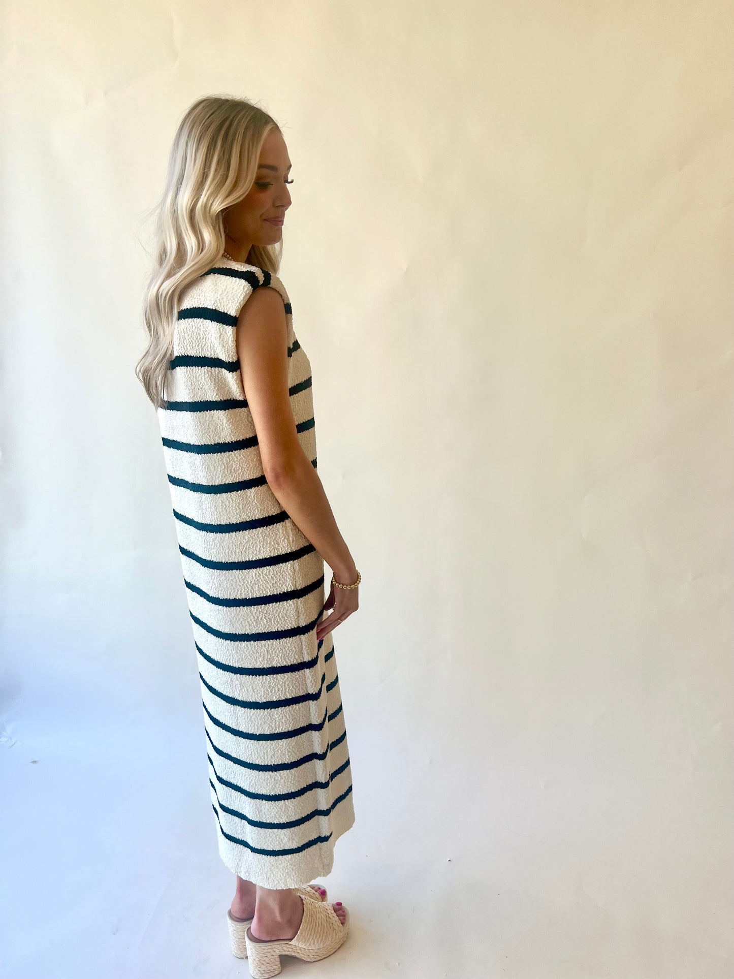 Cream + Black Striped Knit Dress