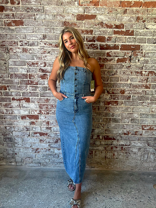 Jennie Corset Denim Midi Dress