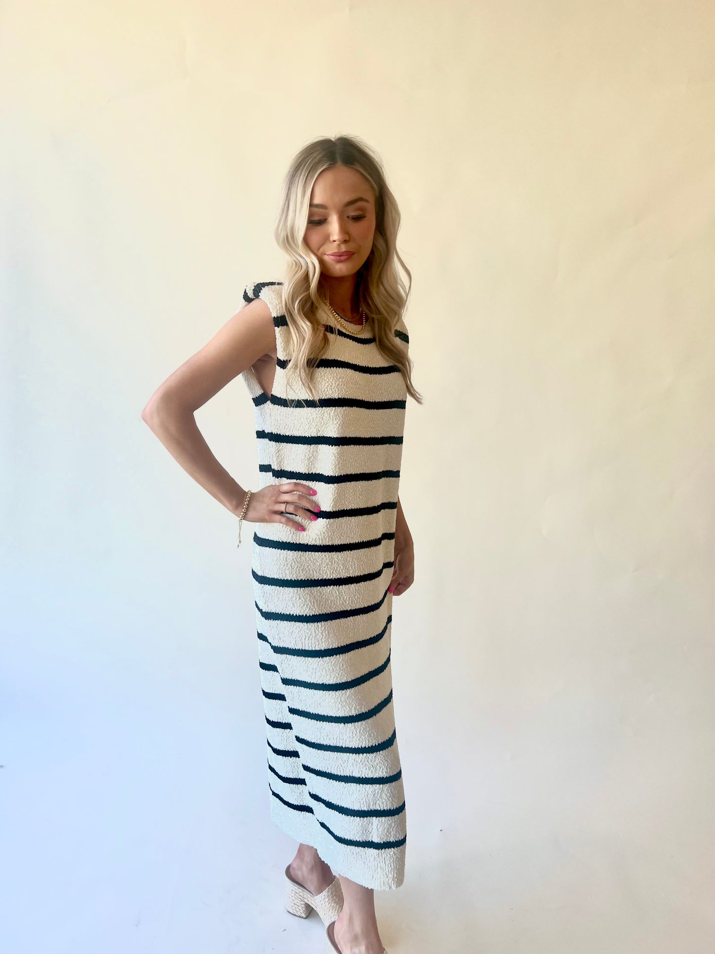 Cream + Black Striped Knit Dress