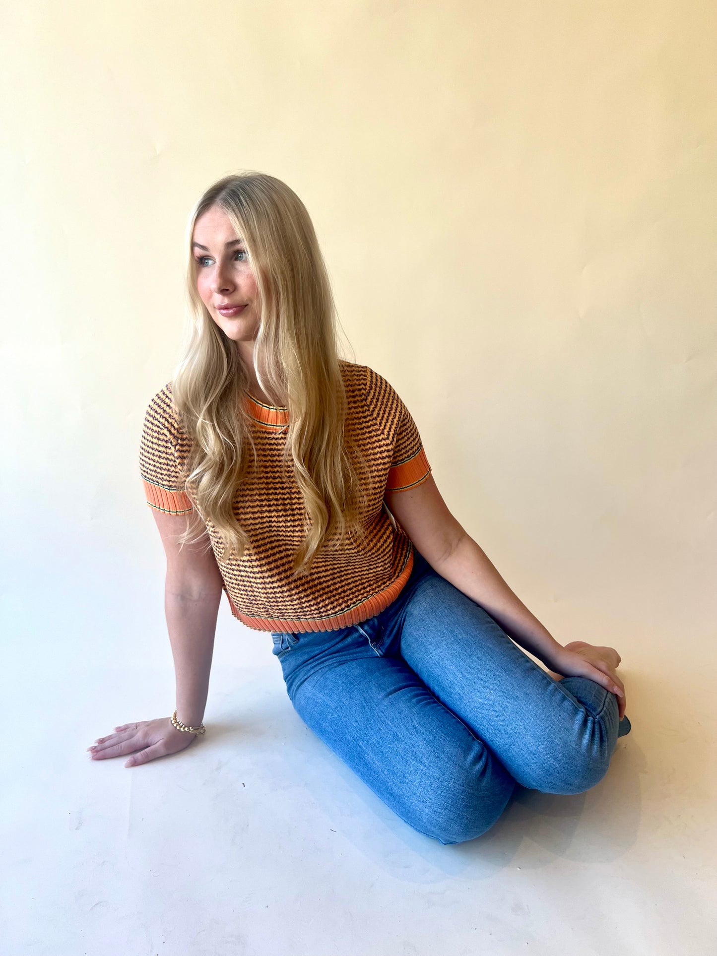 Orange Print Short Sleeve Top