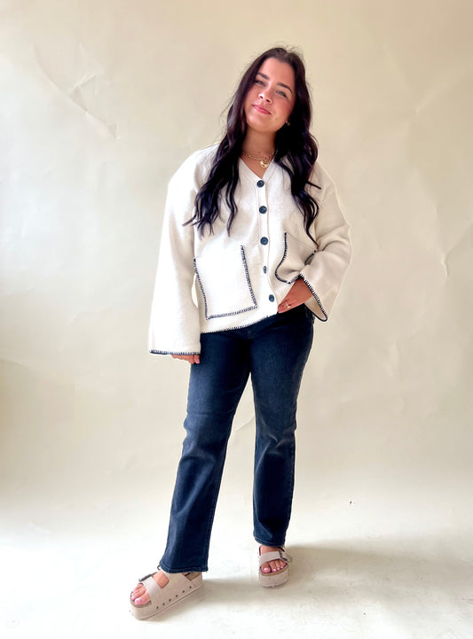 Cream Blanket Stitch Sweater Cardigan