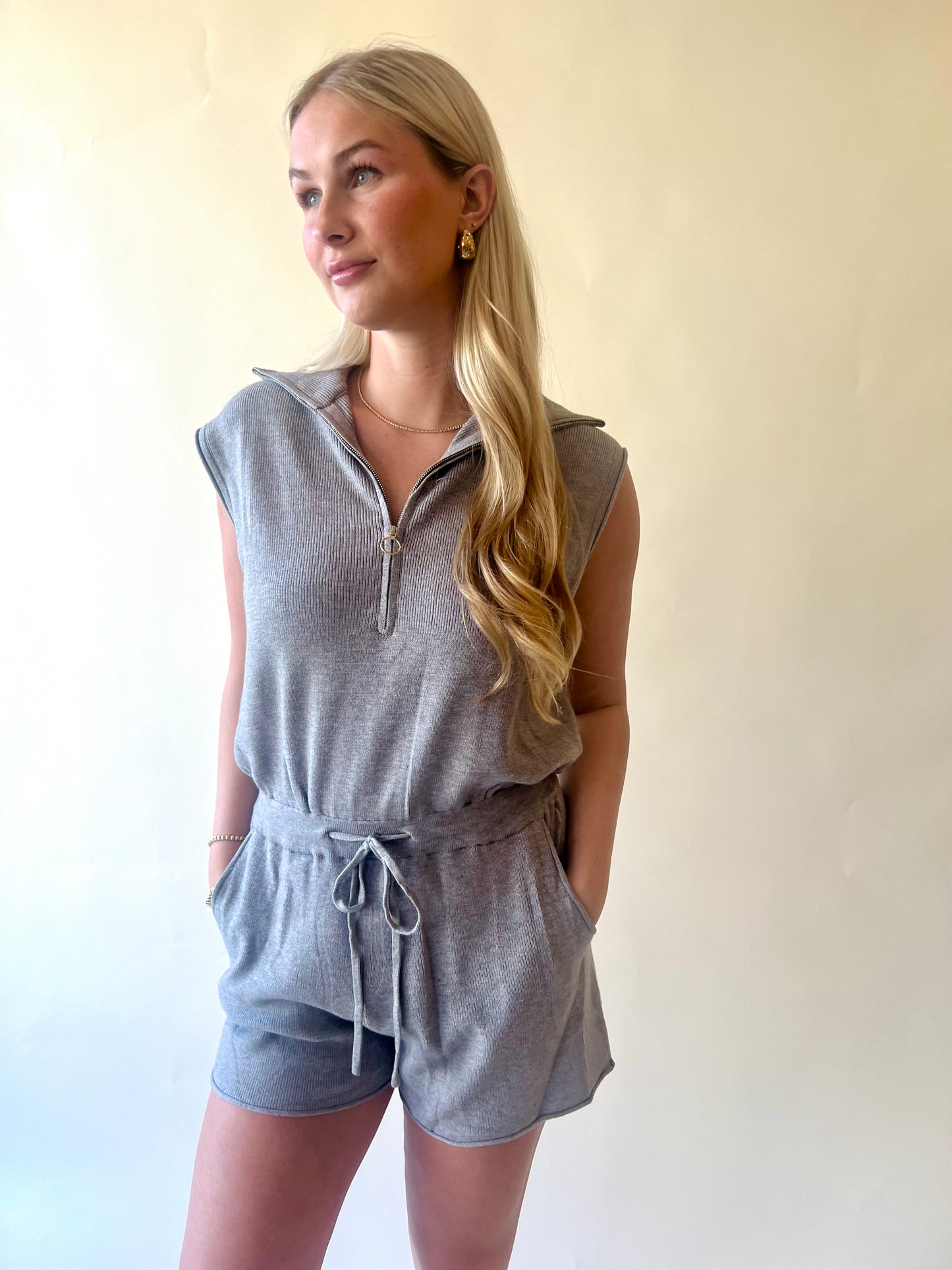 Heather Gray Half Zip Knit Romper