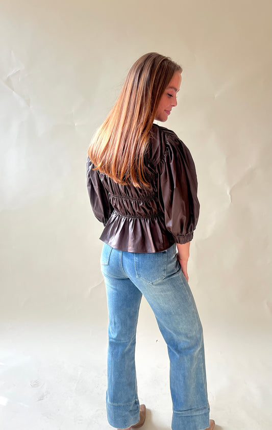 Brown Vegan Leather Top