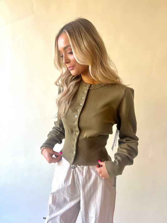 Olive Button Up Knit Cardigan