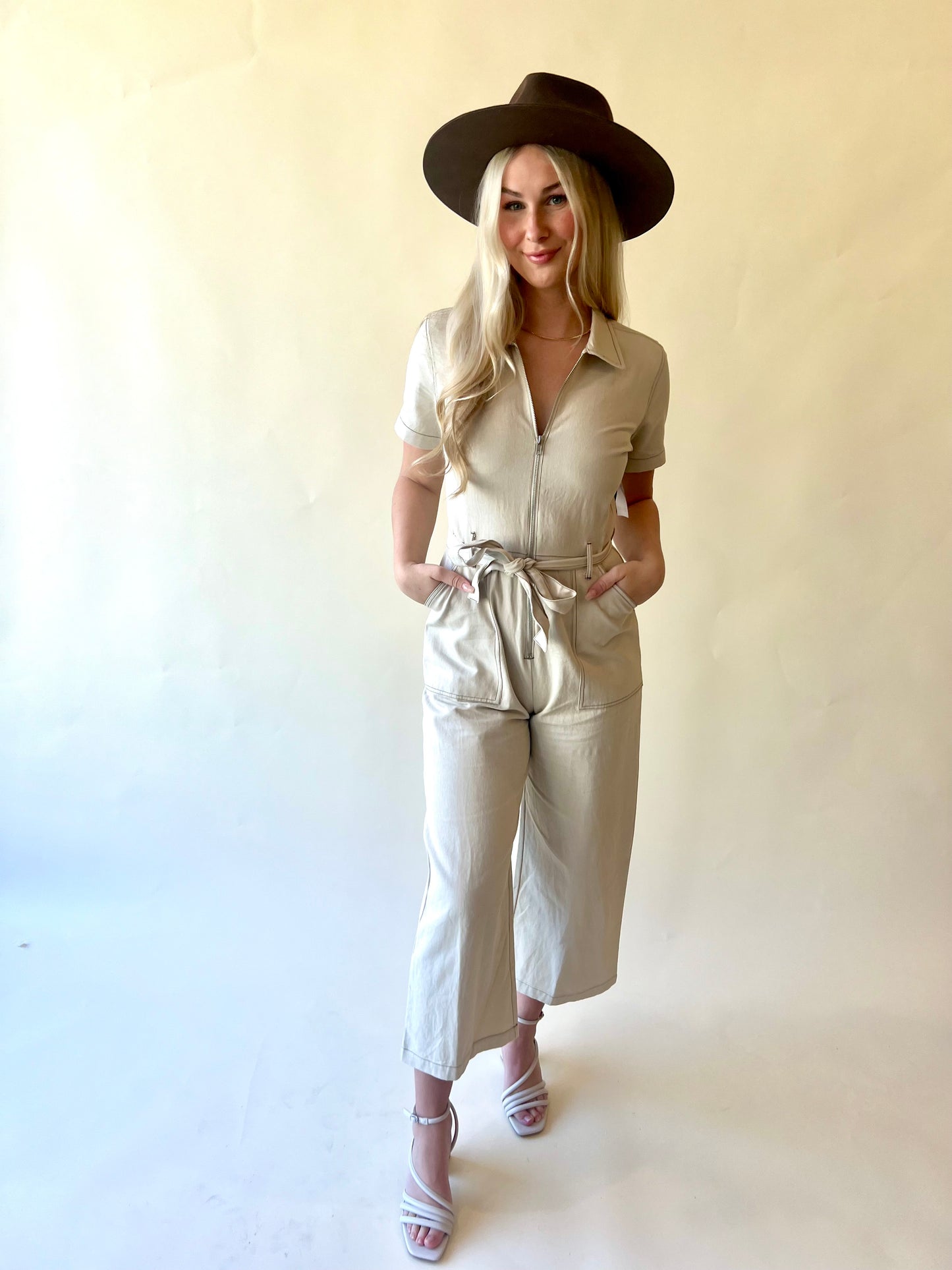 Front Zipper Jumpsuit With Belt