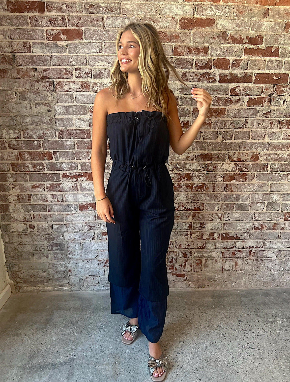 Navy Strapless Adjustable Jumpsuit