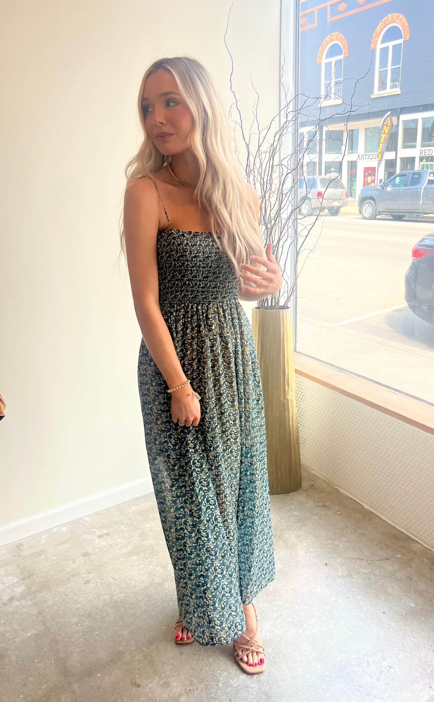 Peacock Smocked Maxi Dress