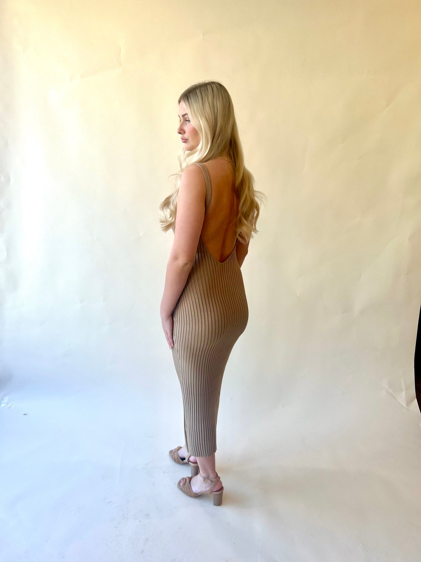 Taupe Haley Open Back Dress