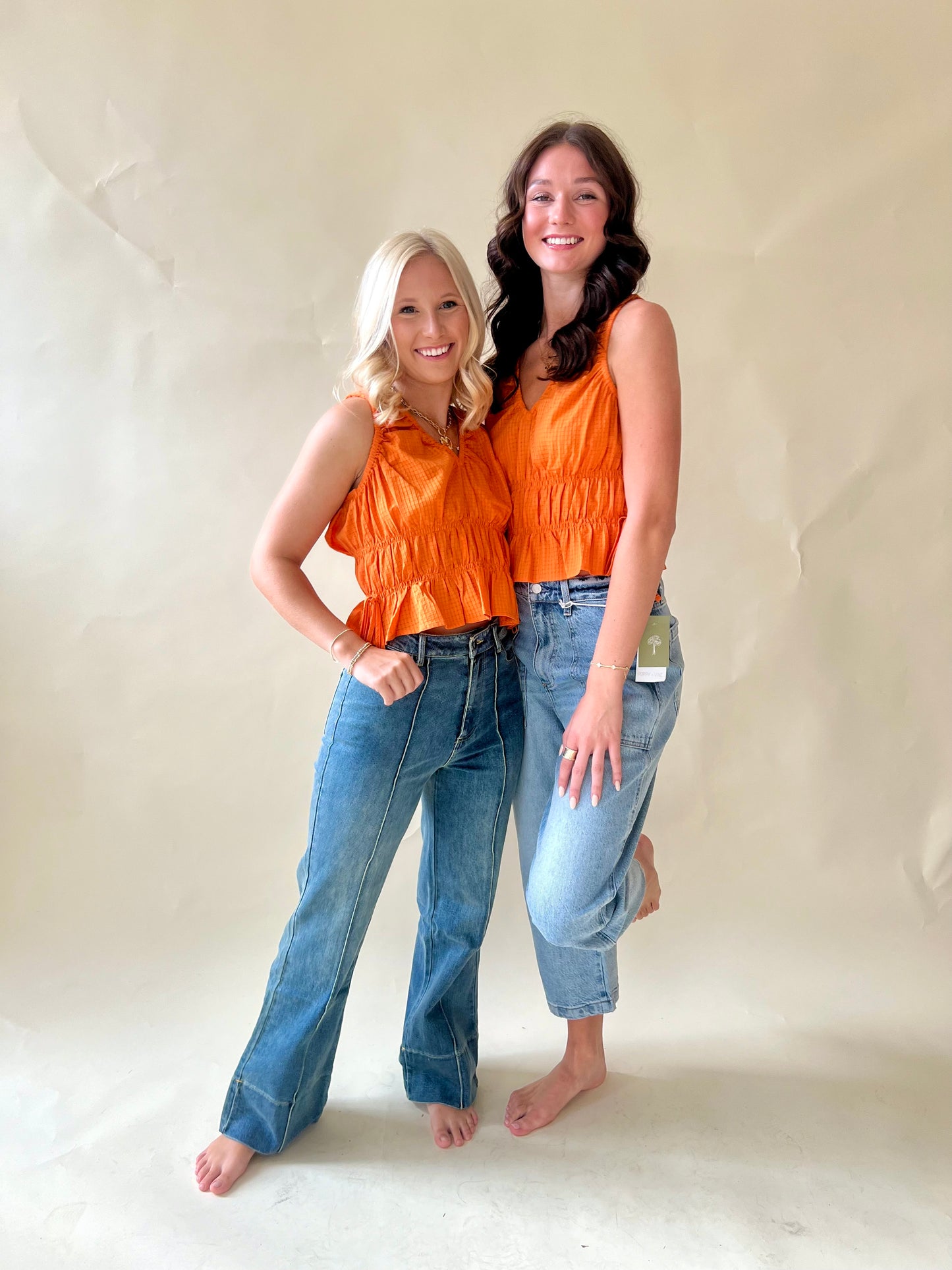 Orange Texured Ruched Top