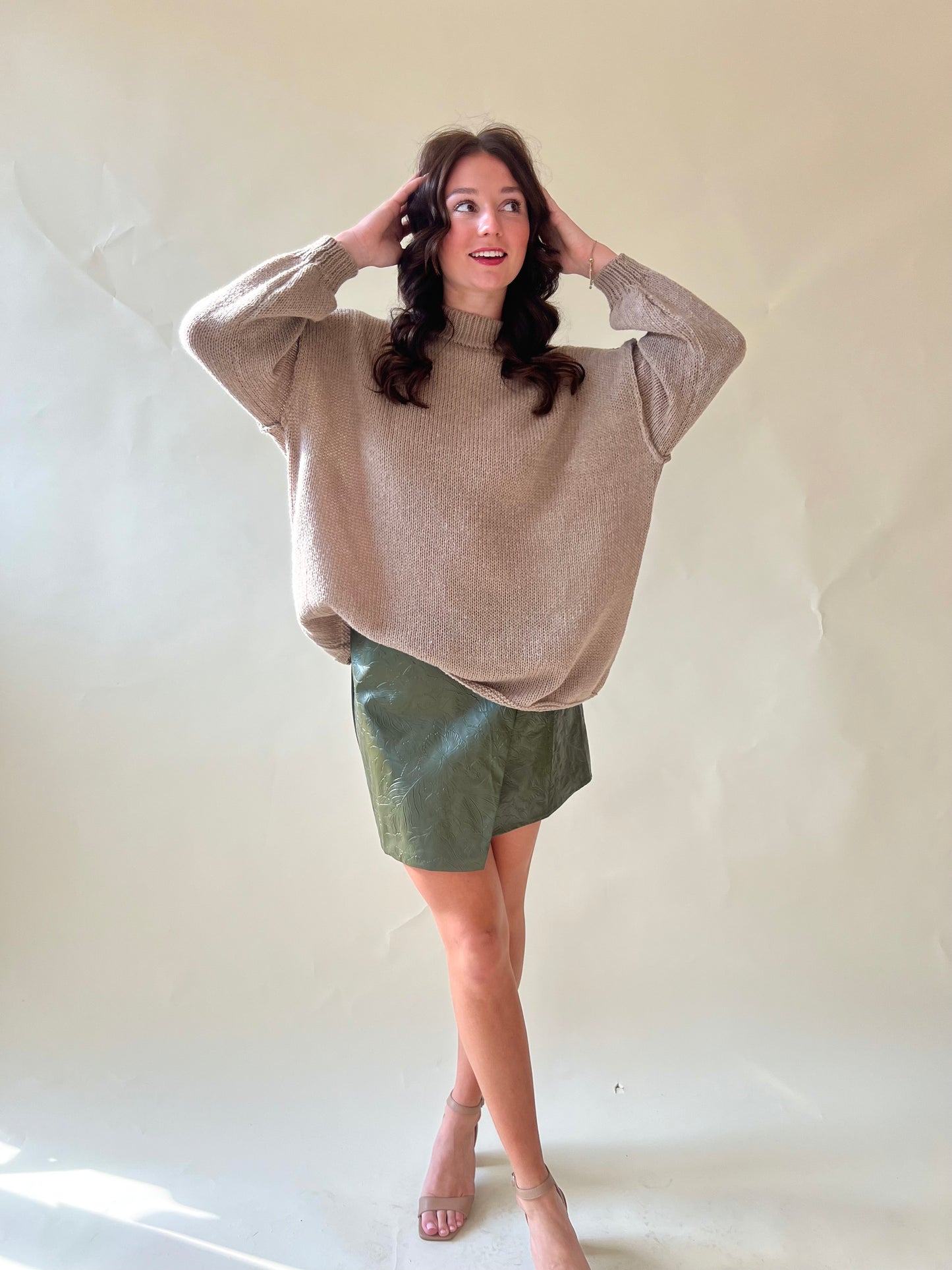 Khaki Thin Knit Simple Sweater