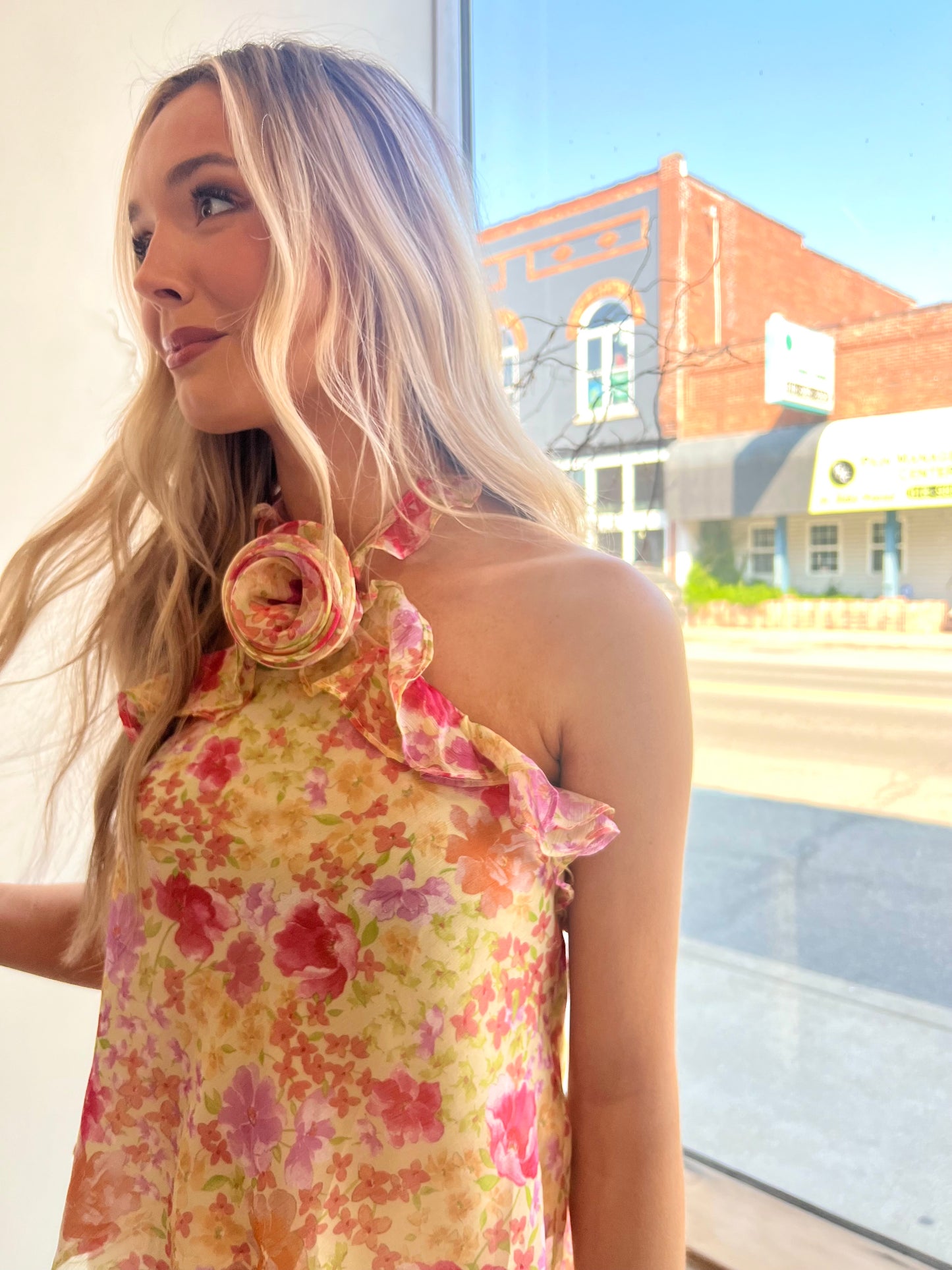 Yellow Multi Floral Halter Top