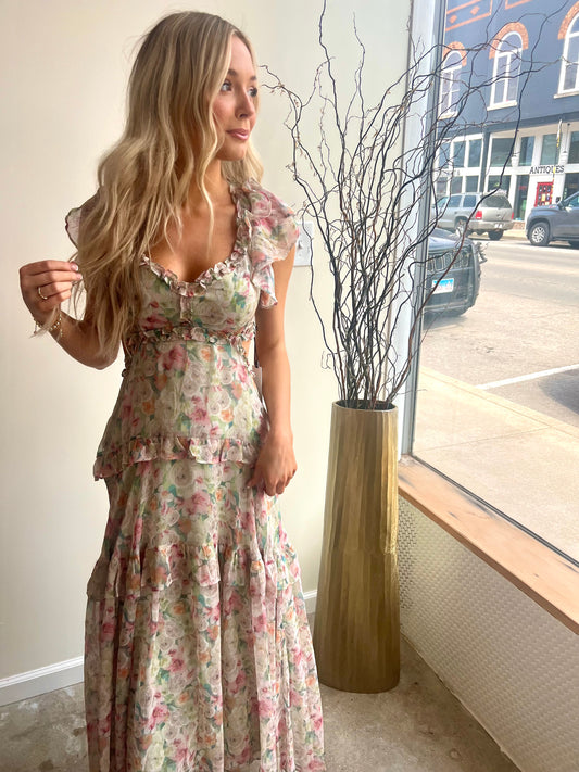 Light Green Midi Floral Dress