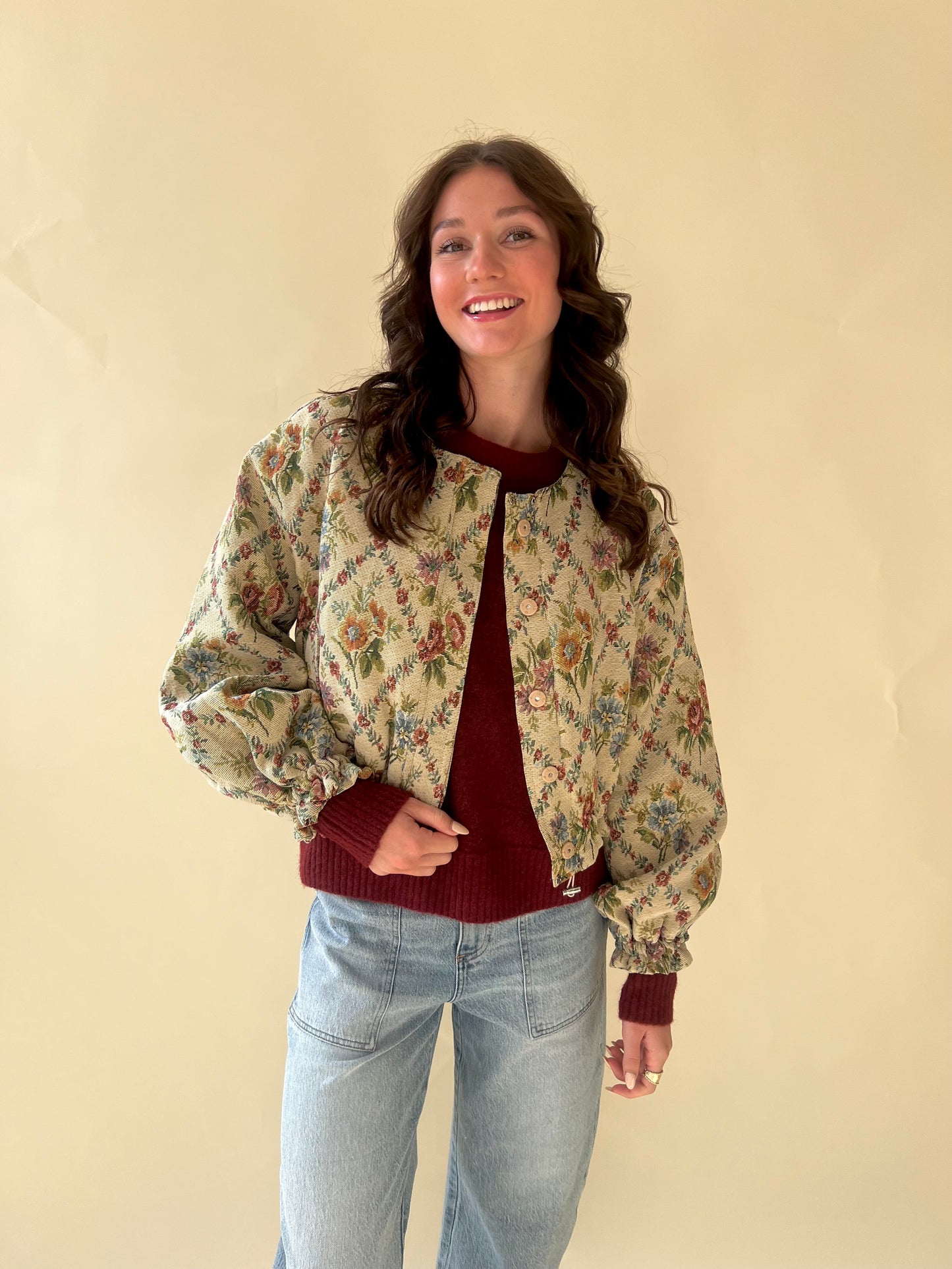 Floral Tapestry Quilted Bomber Jacket