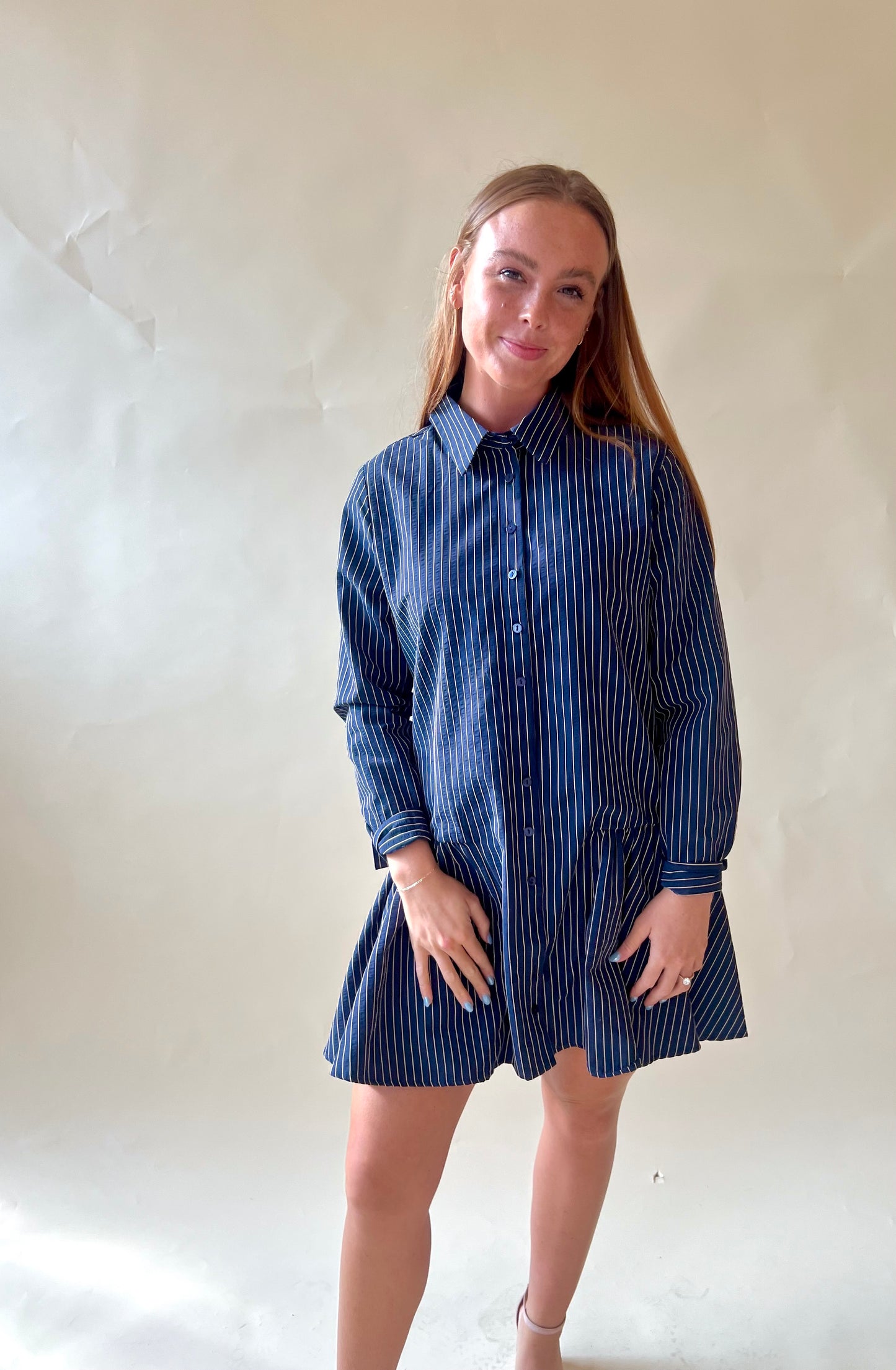 Navy Striped Long Sleeve Dress