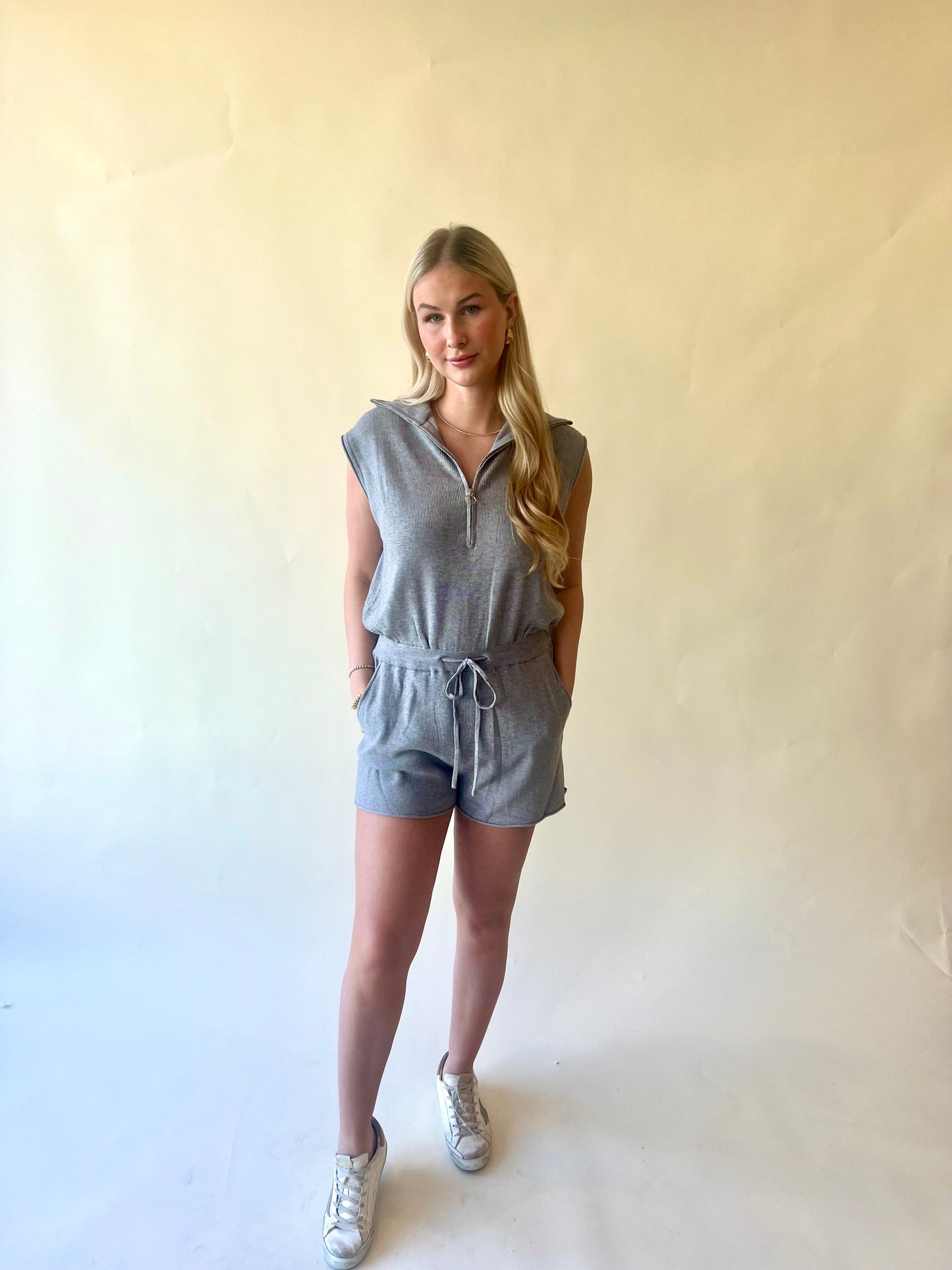 Heather Gray Half Zip Knit Romper