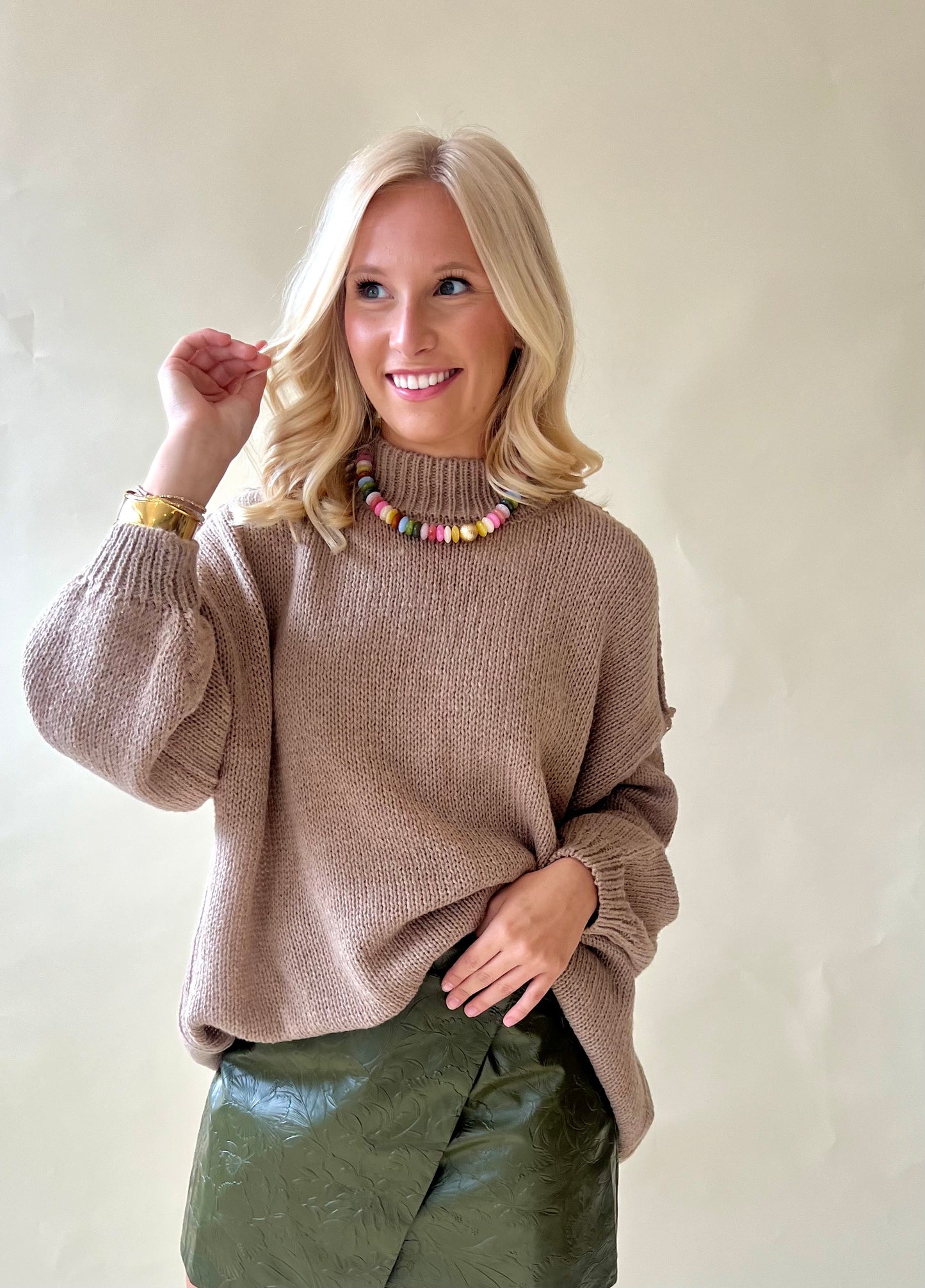 Khaki Thin Knit Simple Sweater