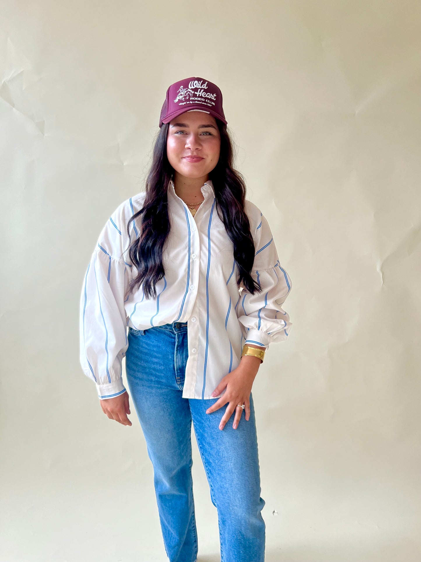 White + Blue Striped Button Up