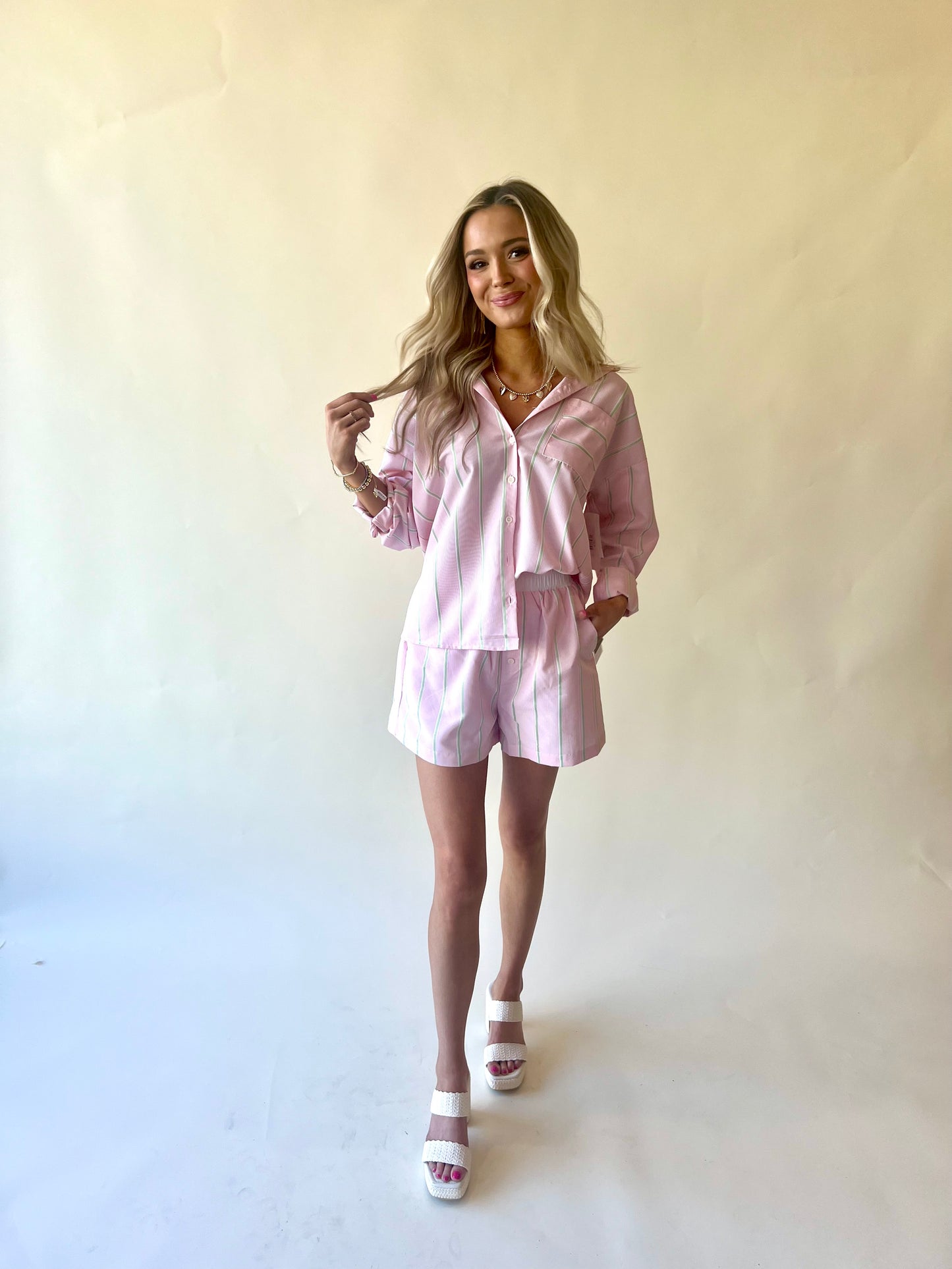 Pink Oversized Striped Shirt