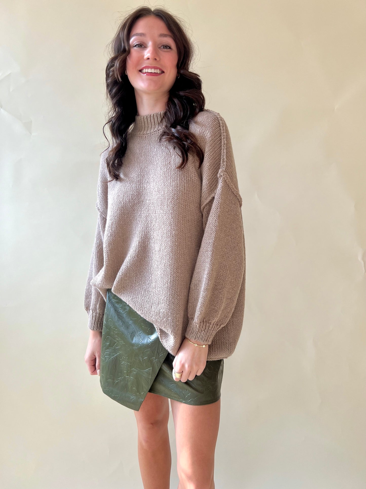 Khaki Thin Knit Simple Sweater