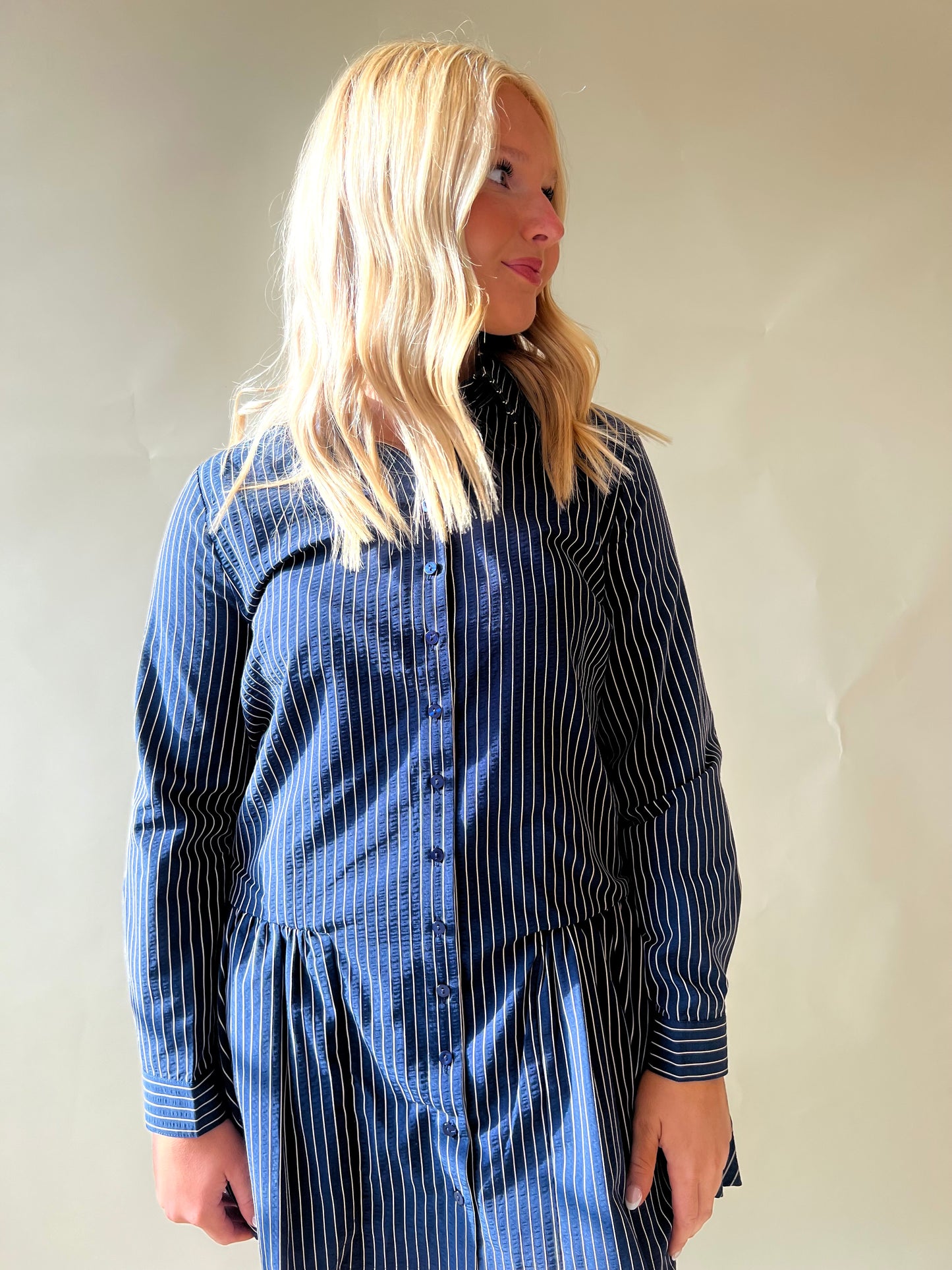 Navy Striped Long Sleeve Dress