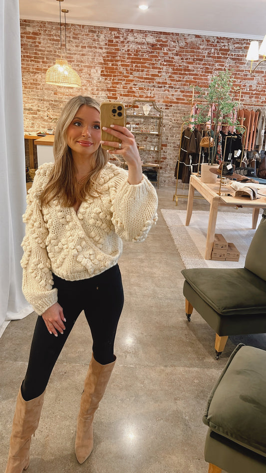 Ivory Puff V-Neck Sweater (Ori. $53.99)