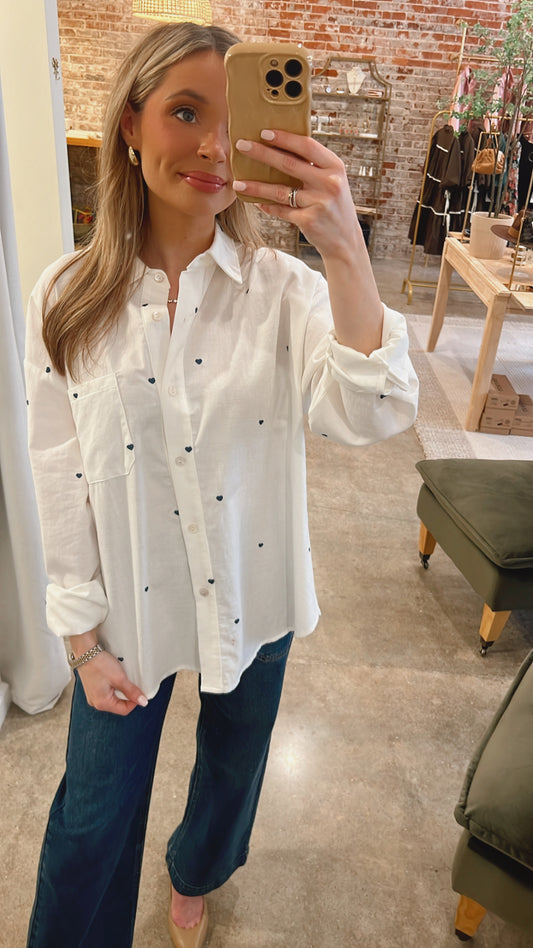 Heart Embroidered Button Down (Ori $51.99)