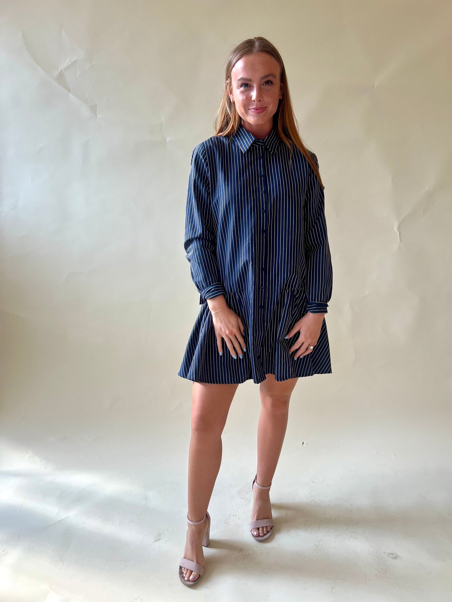 Navy Striped Long Sleeve Dress