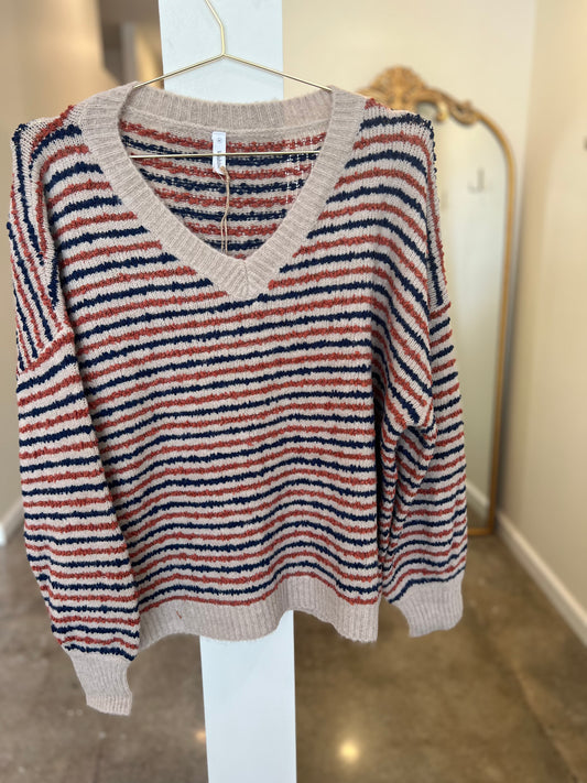 Navy + Orange Striped Sweater