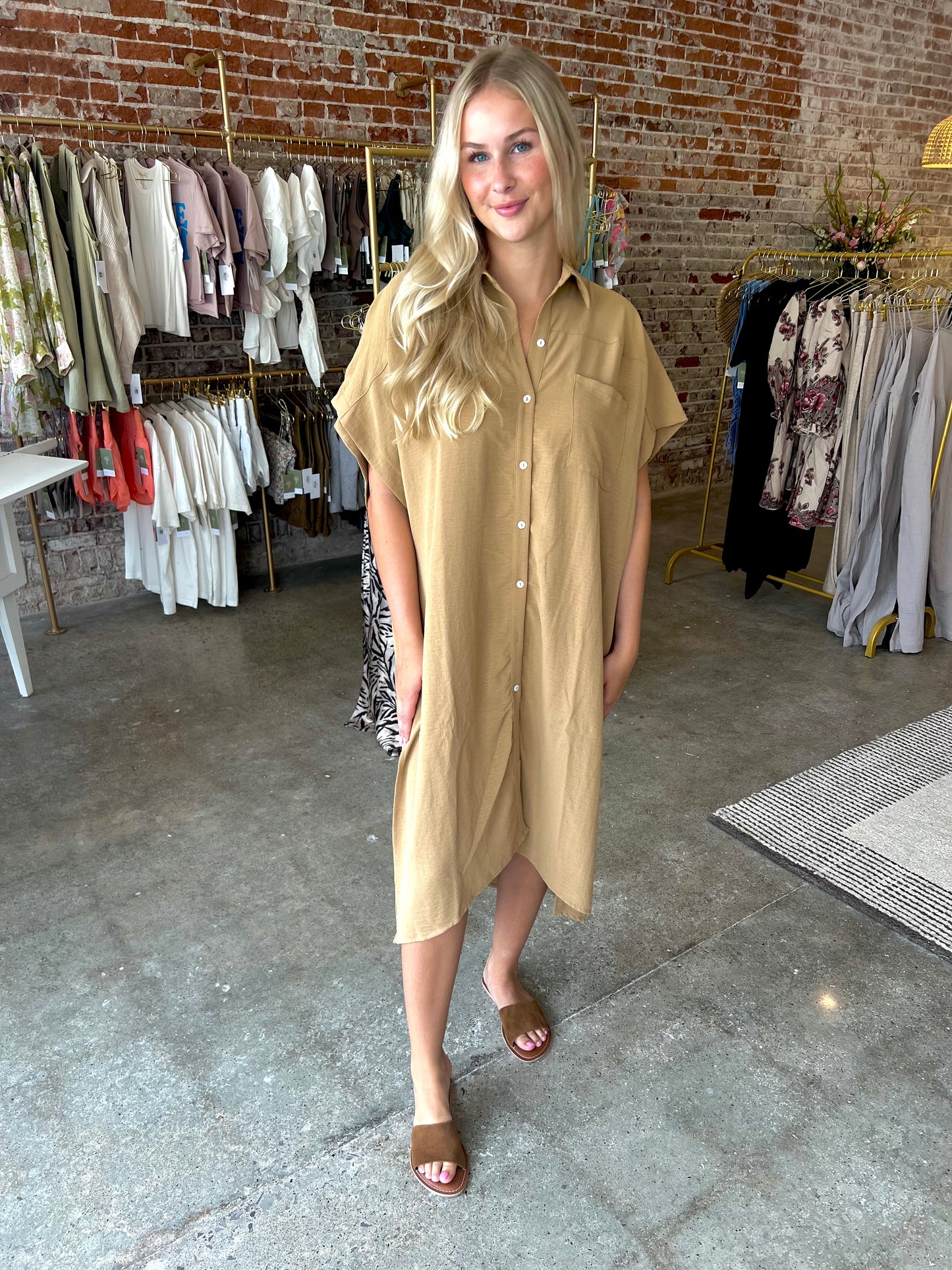 Tan Button Up Dress