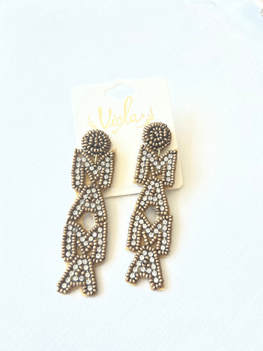 Tan “Mama” Beaded Earrings