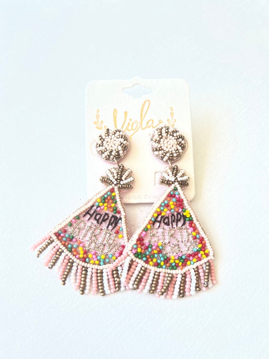 Black  “Happy Birthday” Hat Beaded Earring (Ori. $14.99)